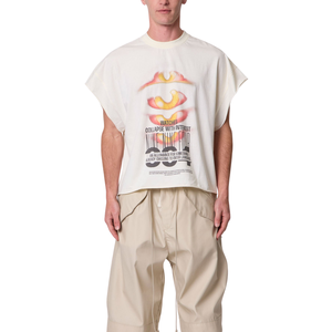 <b>Mens</b> O Neck <b>Sleeveless</b> <b>T</b> <b>Shirt</b> Loose Fit Front Back Graphic Wide Shoulder Streetwear Wholesale Custom OEM Cotton Jersey Tee Tops - Product Image 1