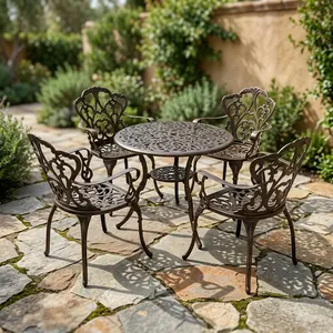 Vintage Cast Iron Patio garden supplies with <b>Round</b> Ornate <b>Table</b> <b>and</b> Four Decorative <b>Chairs</b> for Garden <b>and</b> <b>Outdoor</b> Seating - Product Image 5