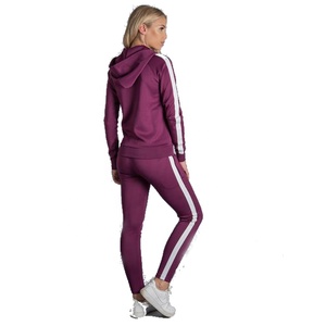 Women Purple Hooded <b>Tracksuit</b> Full Sleeve Solid Color Casual Jogger Set Side Pockets Elastic Waist - Product Image 1