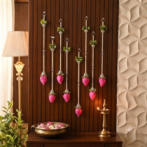 Handmade Artificial Pink Lotus Bud Pearl Bead Wall Decals <b>Garlands</b> Indian Festival Decor Indian Backdrops Ramadan Home Decor - Product Image 1