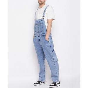 Pantalones de Mezclilla Azul Claro para Hombre, Estilo Overol, Color Sólido, Algodón Lavado, Transpirables, Estilo Ropa de Trabajo para Primavera - Product Image 1