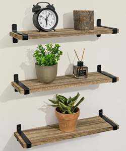 Distressed Wood <b>Wall</b> Shelf with Metal Brackets - Industrial Style | Aqdus Saleem - Product Image 3
