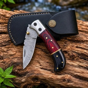 Handmade Industrial Grade Damascus Steel Folding <b>Knife</b> With Wood <b>Handle</b> and Leather Sheath <b>for</b> Outdoor Camping - Product Image 6