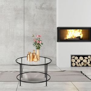 Tavolino da Caffè Rotondo in Ferro Battuto Nero con Piano in Vetro Temperato Spesso 5mm a 2 Livelli - Product Image 6