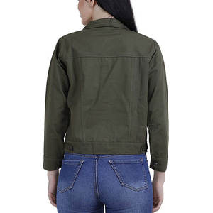 Chaqueta vaquera verde oliva para mujer al por mayor, con botones frontales, corte regular casual, color liso, lavada, estilo crop top, de algodón tejido, prenda exterior. - Product Image 6