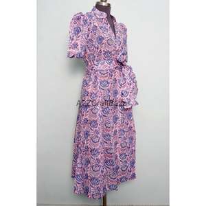 Vestido Largo Floral de Alta Calidad, 100% Algodón, Cuello en V, Corte Holgado, para Primavera/Verano, Elegante y Casual para Mujer - Product Image 5