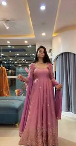 Pink Embroidered Indian Pakistani Set Anarkali <b>Dress</b> Net Dupatta Salwar <b>Suit</b> <b>for</b> <b>Wedding</b> Festival Wear - Product Image 2