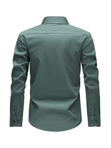 Men's Lightweight Long-Sleeve Casual Work Shirt 100% Cotton Multiple Pockets Outdoor Hiking Fishing Guard Use Bangladesh Spring - Product Image 2