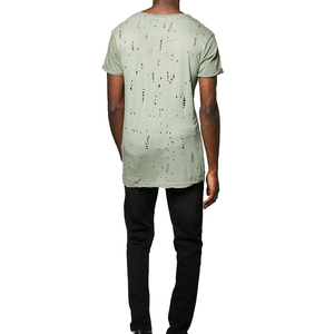 เสื้อยืดผู้ชาย OEM/ODM แบบดิสเทรส 100% ผ้าฝ้าย น้ำหนักเบา แขนสั้น สกรีนโลโก้ตามสั่ง สไตล์สตรีทแวร์ มีจำหน่าย - Product Image 4