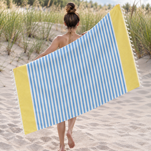 100% OEM <b>Turkish</b> Striped fouta Beach <b>towel</b> light weight fouta <b>towel</b> with fringes for beach use wholesale in India - Product Image 3