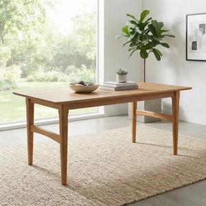 Mesa de Comedor Rectangular de Madera Maciza, Estilo Moderno Minimalista con Patas Cónicas, Estilo Teca Natural, Muebles para Comedor - Product Image 3