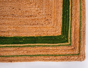 Tapis artisanal en jute bio, rectangulaire, vert rayé, style farmhouse, à poils plats, écologique, pour salon - Product Image 5