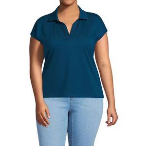 Chemises décontractées pour femmes, grande taille, col en V, manches courtes, coupe ample, OEM, vente en gros, polyester/coton - Product Image 5