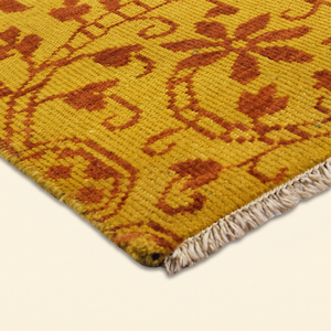 Tapis en laine fait main motif floral safran-moutarde rouille, tapis de zone moderne botanique arabesque, antidérapant à poils épais pour salon et hôtel - Product Image 5