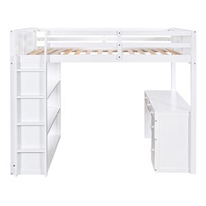 Letto a soppalco bianco a grandezza naturale con scaletta e scrivania con ripiani per la cameretta dei bambini - Product Image 5