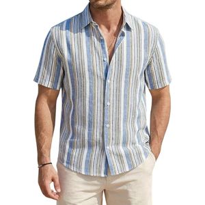 Camisa de Vestir con Botones y Rayas Verticales, Transpirable, de Algodón, Corte Holgado, Cuello Clásico, Casual, para Vacaciones - Product Image 3