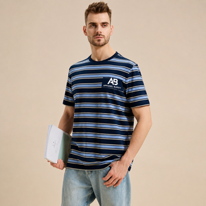 Camiseta de Manga Corta Casual para Hombre, Marca AMY, 100% Algodón, Corte Regular, Personalizable con Logotipo Bordado en la Parte Delantera, Transpirable - Product Image 1