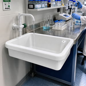 Évier de laboratoire mural en céramique monobloc moderne avec vidange cyclonique et siphon en P, facile à nettoyer, pour cuisine, salle de bain et salle à manger - Product Image 4