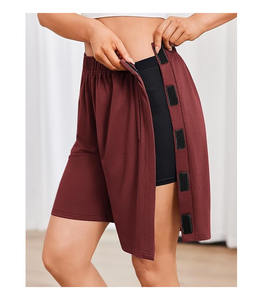 Shorts en jean taille haute pour femme, style décontracté, fendus, couleurs unies, en tissu éponge brodé, anti-plis, 100 % coton - Product Image 3