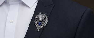 Pendentif Tête de Loup Premium Fait Main Texture Fourrure Centre en Saphir Bleu Argent Oxydé Bijou Hip Hop Tendance pour Homme Cadeau - Product Image 5