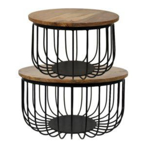 Trending Round Shape Metal And Wooden Coffee <b>Table</b> Black & <b>Brown</b> Finished For Home Living Room Decorative Furniture - Product Image 1
