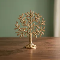 Exquise sculpture de table en laiton doré représentant l'Arbre de Vie. Des branches feuillues complexes et complexesment décorées de délicats oiseaux chanteurs