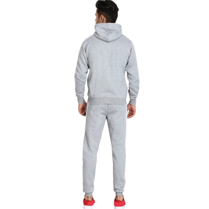 Ensemble de survêtement pour homme à capuche gris, manches longues, fermeture éclair, pantalon de jogging décontracté avec poches latérales, mélange respirant de polyester et de coton - Product Image 3