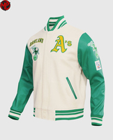 Veste universitaire pour homme Oakland A's, manches en cuir vert, logo brodé sur le devant, vêtements décontractés pour l'automne