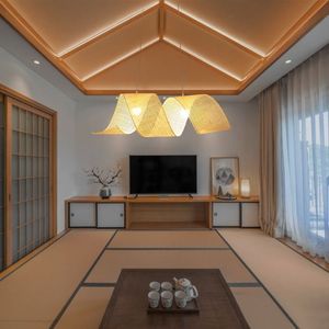 โคมไฟระย้าไม้ไผ่ร่วมสมัยเนื้อสัมผัสธรรมชาติที่หรูหราสำหรับการตกแต่งห้องนอนและคาเฟ่ในห้องนั่งเล่น - Product Image 2