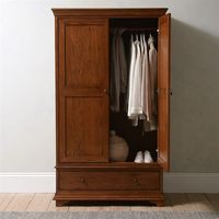 Lemari Pakaian 2 Pintu Kayu Solid Premium, Laci Bawah Luas, Hemat Ruang, Finishing Kayu Oak Klasik, Lemari Kamar Tidur, Ruang Kerja, Ruang Tamu