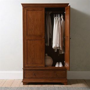 Premium Solid Wood 2 Door <b>Wardrobe</b> with Spacious Lower Drawer Classic Oak Finish Bedroom Armoire - Product Image 1