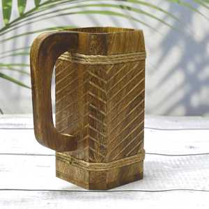Jarra de Cerveza de Madera Hecha a Mano, Jarra Vikinga Rústica, Regalo para Padrinos de Boda, Regalo para Papá, Taza Medieval de Madera - Product Image 2