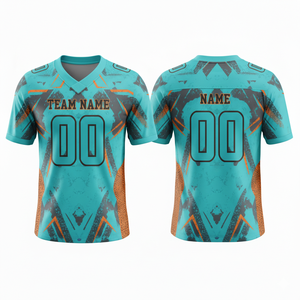 Maillots de football américain personnalisés pour adultes, manches courtes, col en V, maille respirante, séchage rapide, antibactérien, anti-UV, grande taille - Product Image 1