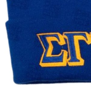 หมวกบีนนี่พับได้สีน้ำเงินรอยัล Sigma Gamma Rho ปักลายตัวอักษรกรีก หมวกไหมพรมสำหรับฤดูหนาวสำหรับผู้หญิง หมวกสั่งทำพิเศษสำหรับชมรมนักศึกษา ให้ความอบอุ่นและมีขอบพับ - Product Image 2