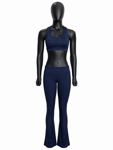 Conjunto Deportivo de Yoga Azul Marino para Mujer, Sujetador Deportivo Acolchado, Leggings Acampanados, Traje de Dos Piezas, Ropa Deportiva Suave para Fitness - Product Image 1