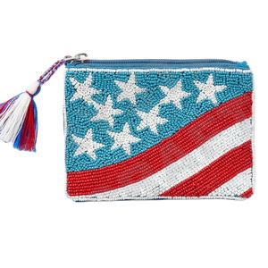 Pochette pour pièces de monnaie drapeau américain Portefeuille personnalisé en perles de rocaille Beau cadeau de maman-Design coeurs pour filles - Product Image 1