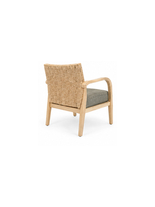 Fauteuil de salle à manger scandinave moderne en bois avec dossier capitonné et coussin en tissu tressé – Mobilier de salle à manger écologique - Product Image 6