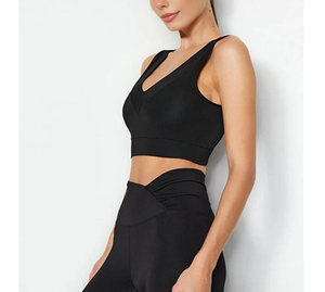 Soutien-gorge de sport compressif personnalisé pour l'entraînement athlétique, respirant, en Spandex/Polyester, haute élasticité, encolure en V, pour femmes - Product Image 5