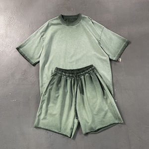Conjunto de Camiseta y Pantalones Cortos de Algodón Ecológico para Hombre, Cuello Redondo, Color Sólido, Estilo Urbano, Informal, Verano, Tejido Transpirable - Product Image 4