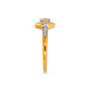 Anillo de Diamantes Solitario Redondo Brillante de Oro Amarillo de 18K Premium con Halo de Diamantes Hexagonales y Hombros con Pavé, Joyería Fina - Product Image 4