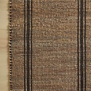 Tapis rectangulaire moderne à rayures, très vendu, 100% jute biologique, tissage plat, antidérapant, pour couloir, tons beige et marron - Product Image 5