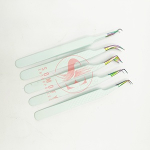 Logo personnalisé professionnel 90 degrés été vert en acier inoxydable pince à épiler extension de cils nouveau Style outil de beauté - Product Image 5