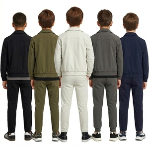 Boys Solid Color <b>Tracksuits</b> Full Zipper Jacket And Joggers Set Casual Autumn Wear With Side Pockets Regular Fit - Product Image 2