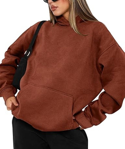 Sweat à capuche oversize pour femme, manches longues, couleur unie, tricoté, respirant, pour l'automne, avec poches, coupe classique, blanc et noir - Product Image 5