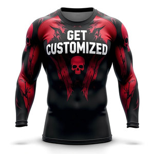 <b>Men's</b> Black Red Skull Pattern Long Sleeve <b>Compression</b> <b>Shirt</b> O-Neck Quick Dry Sporty Style Sublimation Print - Product Image 1
