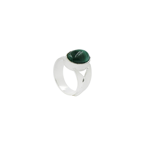 Silver Plated Brass Malachite Gemstone <b>Ring</b> 8x12mm Oval Cabochon <b>Statement</b> <b>Ring</b> Handmade Boho Wholesale Jewelry - Product Image 1