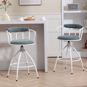 Modern Industrial Design Set of 2 26 Swivel Counter Height Bar <b>Stools</b> Fabric <b>Seat</b> Metal Frame for Kitchen Island or Bar - Product Image 2