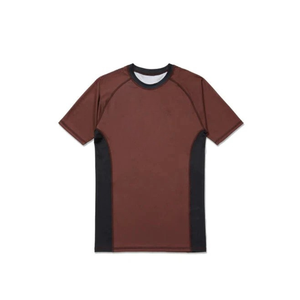 เสื้อแรชการ์ดแขนสั้นสีน้ำตาลสำหรับผู้ชาย คอโอ ทรงเข้ารูป แห้งเร็ว ป้องกันรังสียูวี ผ้าถักผสมสแปนเด็กซ์/โพลีเอสเตอร์ - Product Image 1
