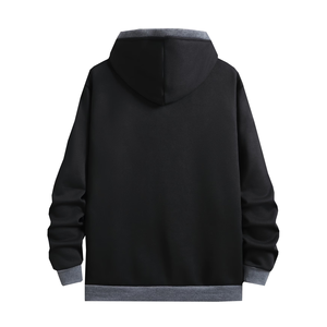 Sudadera con Capucha Negra de Alta Calidad para Hombre, Cierre de Cremallera, Poliéster/Algodón, Corte Regular, Color Sólido, Ribete Gris en la Parte Delantera, 420g, Servicio OEM - Product Image 2