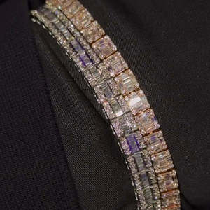 Bracelet tennis en or 14 carats avec diamants de laboratoire taille baguette, bracelet de luxe serti, vente en gros, bijoux fins personnalisés - Product Image 2